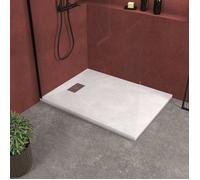 Receveur de douche Blanc Effet Pierre 90x120 cm et Grille décor Perforée en Inox