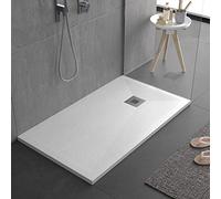 Receveur de douche blanc en minéralmarbre, effet pierre ardoise, série Paris slim 3 cm, revêtu de Gelcoat, antidérapant (90 x 170)