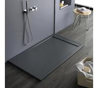 Receveur de douche, couleur anthracite RAL7011, en marbre minéral, avec effet pierre ardoise, série Lisboa, fin 3 cm, revêtement Gelcoat antidérapant