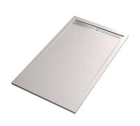 Receveur de douche design, style décontracté, minéral, en marbre, grille latérale en acier inoxydable - Blanc 90x120