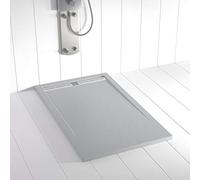 Receveur de douche en résine Flow Drain linéaire frontal Gris ciment 160 x 90 cm Texture ardoise antidérapante grille inox avec valve