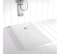 Receveur de douche en résine PLES Blanc 110x80 - Texture ardoise - Antidérapant - Grille et siphon inclus