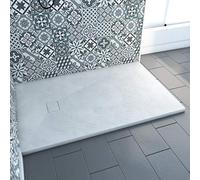 Receveur de douche en SMC Marwell Stone blanc antidérapant, aspect pierre, rectangulaire, 90 x 140 x 2,6 cm