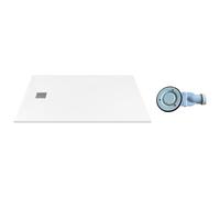 Receveur de douche extra plat à poser ou à encastrer recoupable en résine SMC avec siphon - Blanc - 140 x 90 cm - MIRNOSA