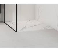 Receveur de douche extra plat à poser ou à encastrer recoupable en résine SMC avec siphon - Blanc marbré - 140 x 90 cm - LYROSA