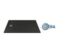 Receveur de douche extra plat à poser ou à encastrer recoupable en résine SMC avec siphon - Noir - 120 x 90 cm - MIRNOSA