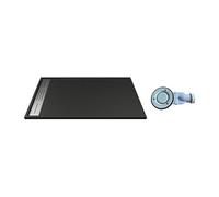 Receveur de douche extra plat à poser ou à encastrer recoupable en résine SMC avec siphon - Noir - 140 x 90 cm - LYROSA