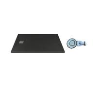 Receveur de douche extra plat à poser ou à encastrer recoupable en résine SMC avec siphon - Noir - 140 x 90 cm - MIRNOSA