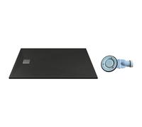 Receveur de douche extra plat à poser ou à encastrer recoupable en résine SMC avec siphon - Noir - 160 x 90 cm - MIRNOSA