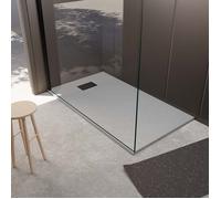 Receveur de douche Gris Effet Pierre 90x140 cm et Grille décor Linéaire Noire Mate