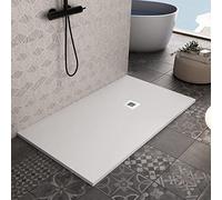 Receveur De Douche marbre minéral Blanc Mat Avec Grille Et Siphon Pierre Ciment - 100 x 120