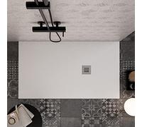 Receveur De Douche marbre minéral Blanc Mat Avec Grille Et Siphon Pierre Ciment - 80 x 100