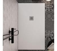 Receveur De Douche marbre minéral Blanc Mat Avec Grille Et Siphon Pierre Ciment - 80 x 140
