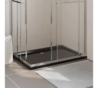 Receveur de douche rectangulaire en ABS noir 80 x 120 cm plat avec seuil bas pour douche sans barrière dans la salle de bain, avec montage et joint d'étanchéité pour rénovation des zones humides