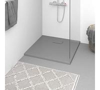 Receveur de douche SMC gris 90 x 90 cm avec seuil bas, surface en ardoise antidérapante, résistant aux rayures et à la saleté, résistant et facile à nettoyer pour votre salle de bain