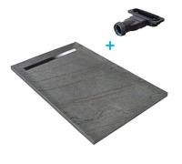Receveur de douche - U-TILE - 120 x 90 cm Haute densité aspect pierre naturelle 904 avec caniveau excentré