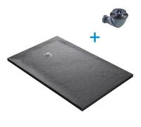 Receveur de douche - U-TILE - 140 x 90 cm Haute densité aspect pierre naturelle 925 avec grille excentrée