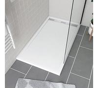 Receveur en acrylique Blanc 80x140x5 cm - Grille Linéaire Chrome - WHITENESS II