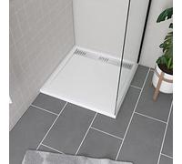 Receveur en acrylique Blanc 80x80x4 cm - Grille Linéaire Chrome - WHITENESS II