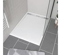 Receveur en acrylique Blanc 90x120x4 cm - Grille Linéaire Chrome - WHITENESS II