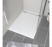 Receveur en acrylique Blanc 90x120x4 cm - Grille Linéaire Chrome - WHITENESS II