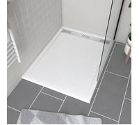 Receveur en acrylique Blanc 90x120x4 cm - Grille Linéaire Chrome - WHITENESS II