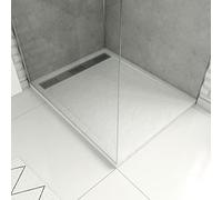 Receveur en acrylique Blanc Effet Pierre 80x100x4 cm - Grille Linéaire Chrome - MOON