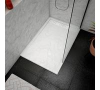 Receveur en acrylique Blanc Effet Pierre 80x120x4 cm + Grilles Linéaires Chrome et Blanche Mate