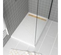 Receveur en acrylique Blanc Effet Pierre 80x120x4 cm + Grilles Linéaires Chrome et Or Brossé - MOON