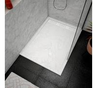Receveur en acrylique Blanc Effet Pierre 90x120x4 cm + Grilles Linéaires Chrome et Blanche Mate