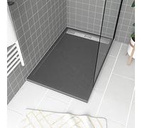 Receveur en acrylique Gris Effet Pierre 80x120x4 cm - Grille Linéaire Chrome - METEORA