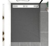 Receveur en acrylique Gris Effet Pierre 90x120x4 cm - Grille Linéaire Chrome - METEORA