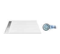 Receveur de douche extra plat à poser ou à encastrer recoupable en résine SMC avec siphon - Blanc - 160 x 90 cm - LYROSA