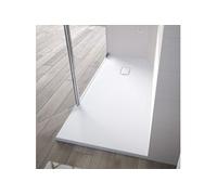 Receveur Kinesurf découpable 100x100 blanc aspect pierre avec cache-bonde assorti et bonde extra-plate