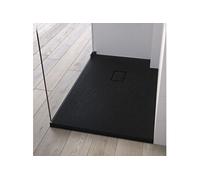 Receveur Kinesurf Pietra découpable 180x80 noir aspect pierre avec cache-bonde assorti et bonde extra-plate