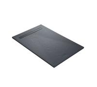 Receveur résine 150x100cm MARMOX RC150100SLATE-7015-LINE - Grille caniveau excentrée - Solid surface - Gris imitation ardoise