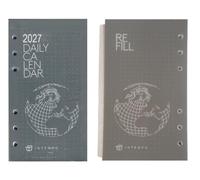 Rechange 2027 Agenda journalier Daily Intempo 6 trous - Papier blanc - Dim. 9,5 x 17 cm avec organiseur, répertoire gradué pour contacts + stylo et marque-page offerts