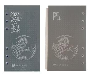 Rechange 2027 Agenda journalier Daily Intempo 6 trous - Papier blanc - Dim. 9,5 x 17 cm avec organiseur, répertoire gradué pour contacts + stylo et marque-page offerts