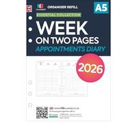 Recharge d'agenda 2026 au format A5, semaine sur deux pages, compatible Filofax A5, 148 x 210 mm (rendez-vous 2026)