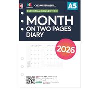 Recharge d'agenda 2026 format A5 mois sur deux pages compatible Filofax A5 | Anglais | Vacances britanniques | 148 x 210 mm (mois 2026)