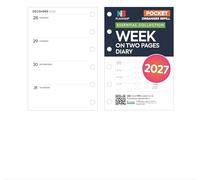 Recharge d'agenda 2027 de poche avec semaine sur deux pages | Compatible avec Filofax | Anglais | 81 x 121 mm | Mensuel/hebdomadaire (agenda 2027 de qualité supérieure)