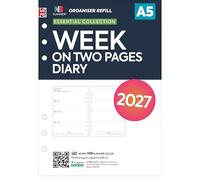 Recharge d'agenda 2027 format A5 - Semaine sur deux pages - Janvier 2027 à décembre 2027 - Compatible avec les organiseurs Filofax A5 à 6 anneaux - 148 x 210 mm