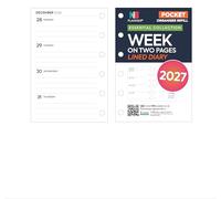 Recharge d'agenda 2027 ligné au format de poche semainier sur deux pages | Compatible avec Filofax | Anglais | 81 x 121 mm | Mensuel/hebdomadaire (agenda ligné 2027 de qualité supérieure)