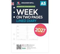 Recharge d'agenda ligné 2027 format A5 - Semaine sur deux pages - Janvier 2027 à décembre 2027 - Compatible avec les organiseurs A5 à 6 anneaux - 148 x 210 mm