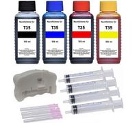 Recharge de cartouches d'encre - 4 x 100 ml d'encre de recharge + chipresetter pour les cartouches d'impression Epson T3581 - T3584, T3591 - T3594, T35 XL noir, cyan, magenta, jaune pour Epson WorkFor