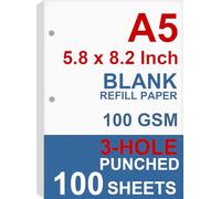 Recharge de papier A5, 3 trous, organiseur, classeur, total de 100 feuilles/200 pages, 100 g/m², vierge, papier blanc, 14 x 21 cm