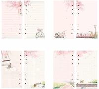 Recharge de papier rose A6, 80 feuilles de papier pour cahier, pages de lignes, 6 trous de recharge vierges pour classeur à 6 anneaux rechargeables