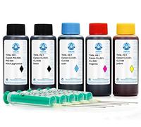 Recharge d'encre 5x100 ML, Encre Compatible avec Les Cartouches d'imprimante Canon PGI-520, PGI-525, CLI-521, CLI-526, Pixma IP, IX, MG (Non-OEM).