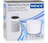 WENKO Recharge 1000g pour déshumidifcateur Rond | Efficace Jusqu’à 80m3 | Anti Odeur, Anti moisissures | Adapté aux déshumidificateurs Rond Wenko |DIM 11x7,5cm | Blanc