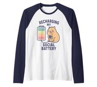 Recharge My Social Battery Cute Kawaii Capybara Manche Raglan